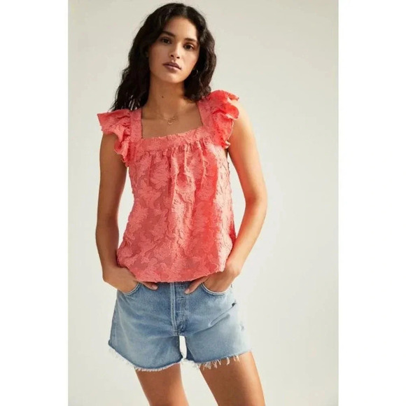 NWT $88 Anthropologie Amber Ruffled Tank - Floral Criss-Cross Back Summer - Picture 1 of 10